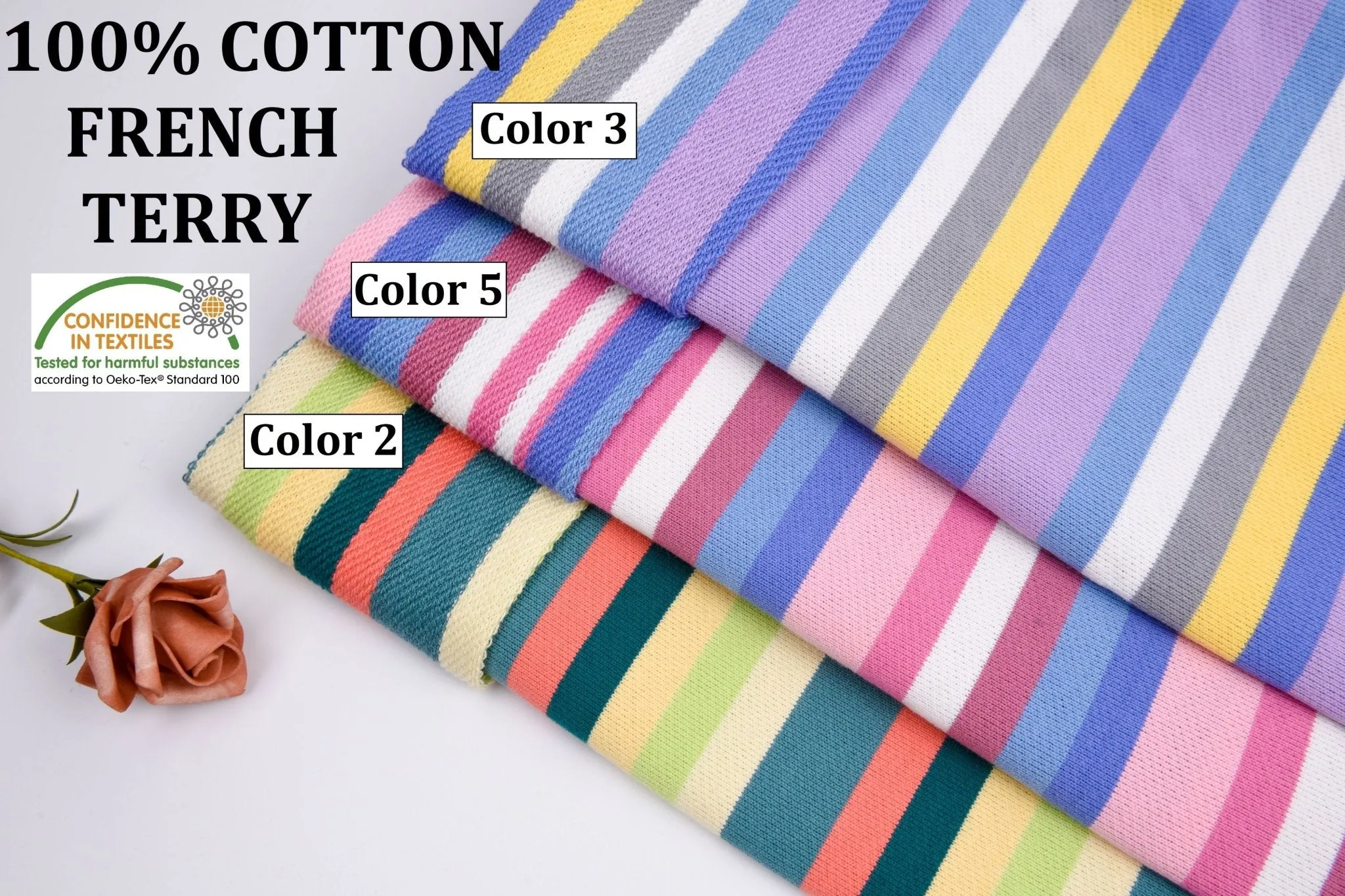 100% Cotton French Terry Yarn Dyed Stripes Fabric - S1042