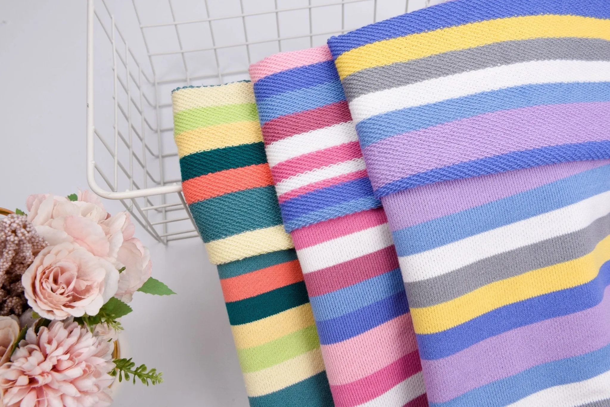 100% Cotton French Terry Yarn Dyed Stripes Fabric - S1042