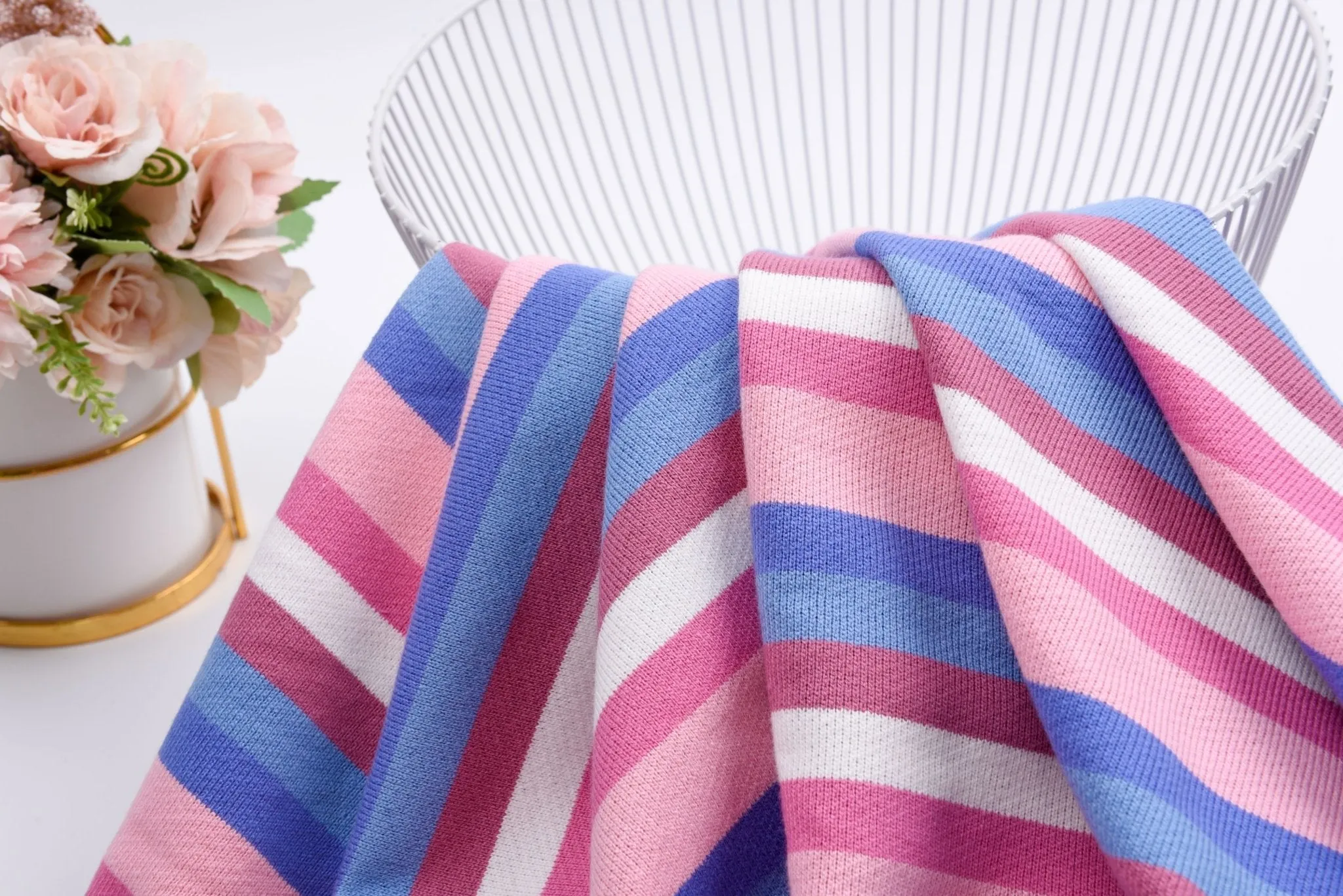 100% Cotton French Terry Yarn Dyed Stripes Fabric - S1042