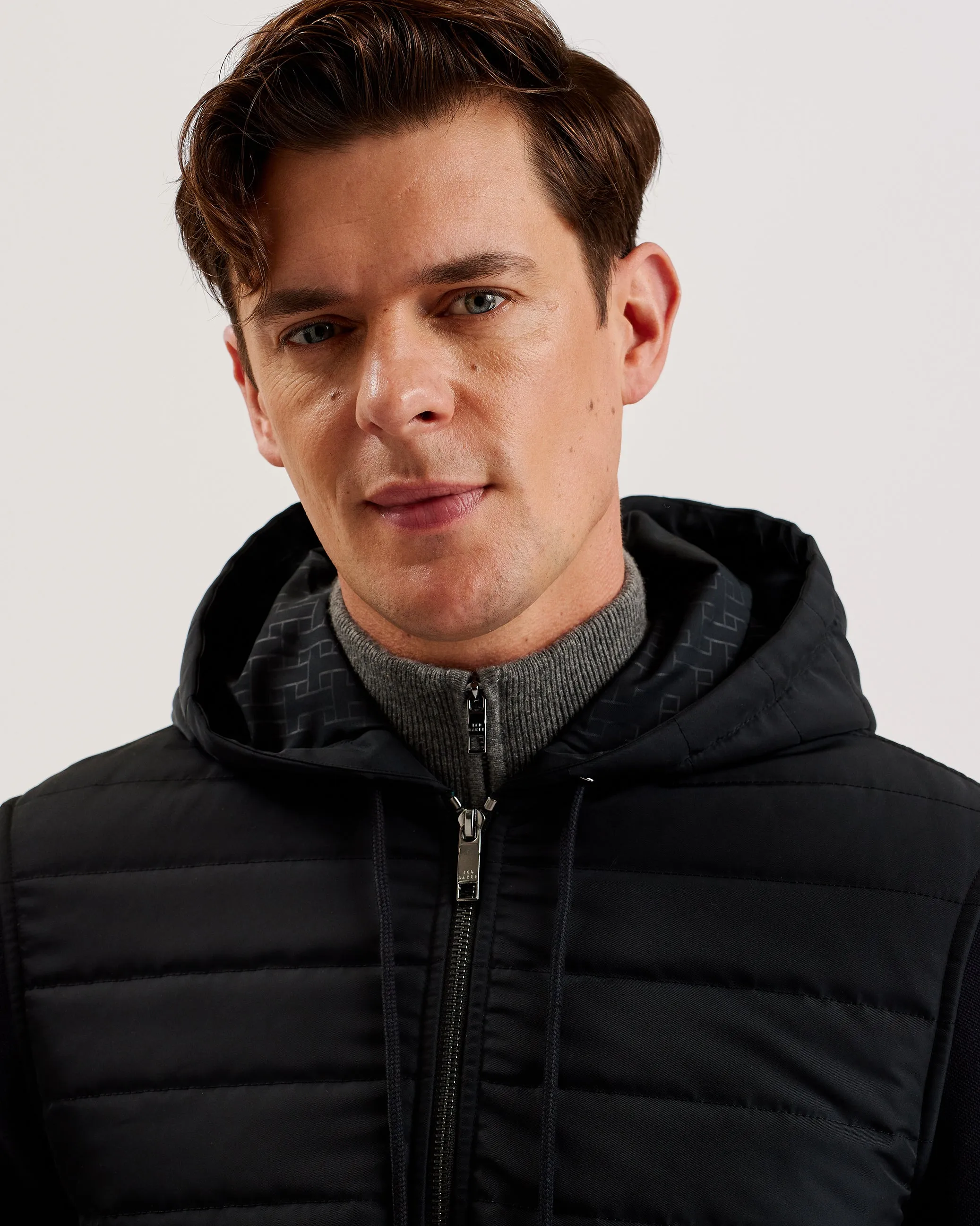 Adburys Regular Quilted Zip Hoodie Black