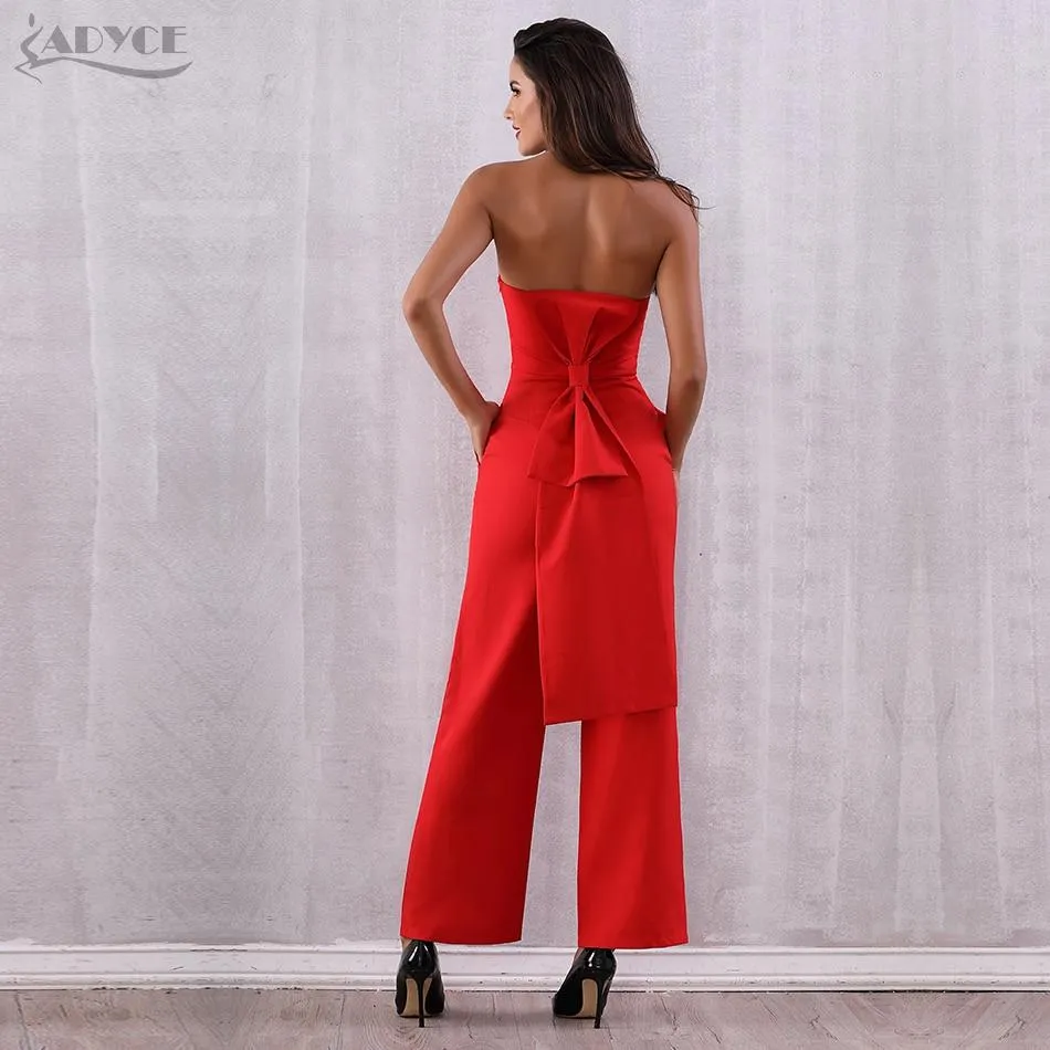 ADYCE Vestidos Elegant Strapless Bow Sexy Red Celebrity Rompers Jumpsuit - Y2743