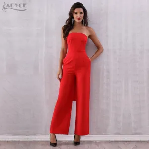 ADYCE Vestidos Elegant Strapless Bow Sexy Red Celebrity Rompers Jumpsuit - Y2743