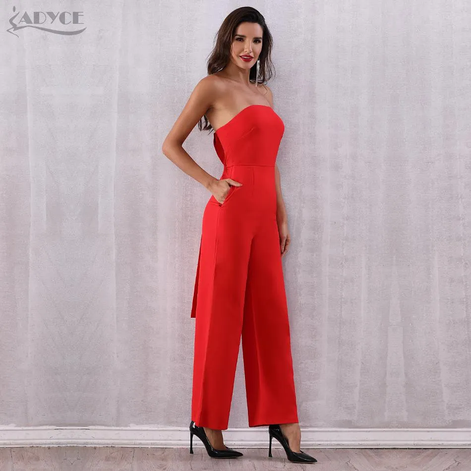 ADYCE Vestidos Elegant Strapless Bow Sexy Red Celebrity Rompers Jumpsuit - Y2743