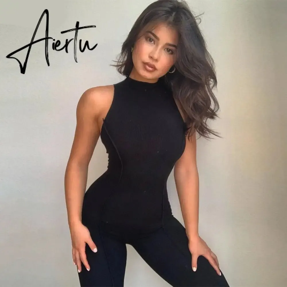 Aiertu Sleeveless O-Neck Solid Zip Up Bodycon Sexy Jumpsuit Summer Women Fashion Streetwear Romper