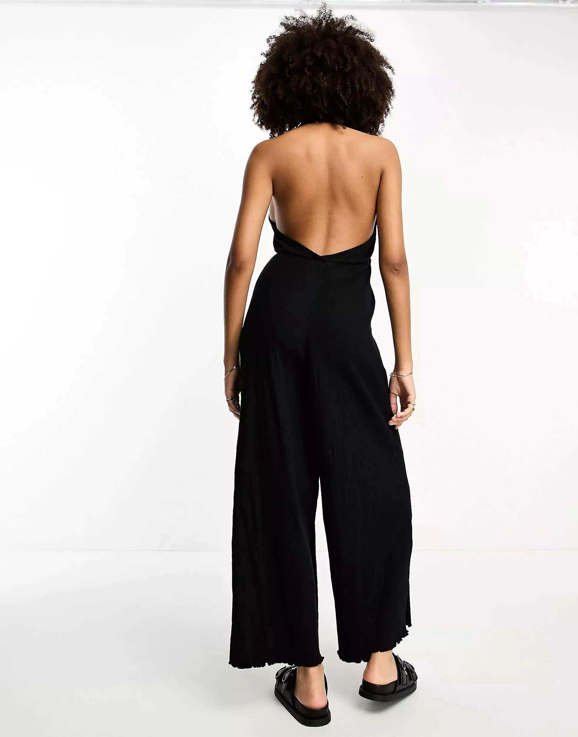 ASOS Jumpsuit in black crinkle jersey with straps