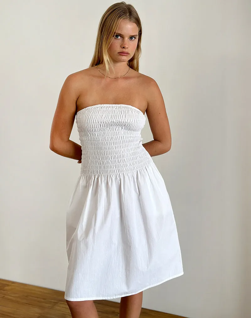 Belesi Bandeau Midi Dress in Poplin White