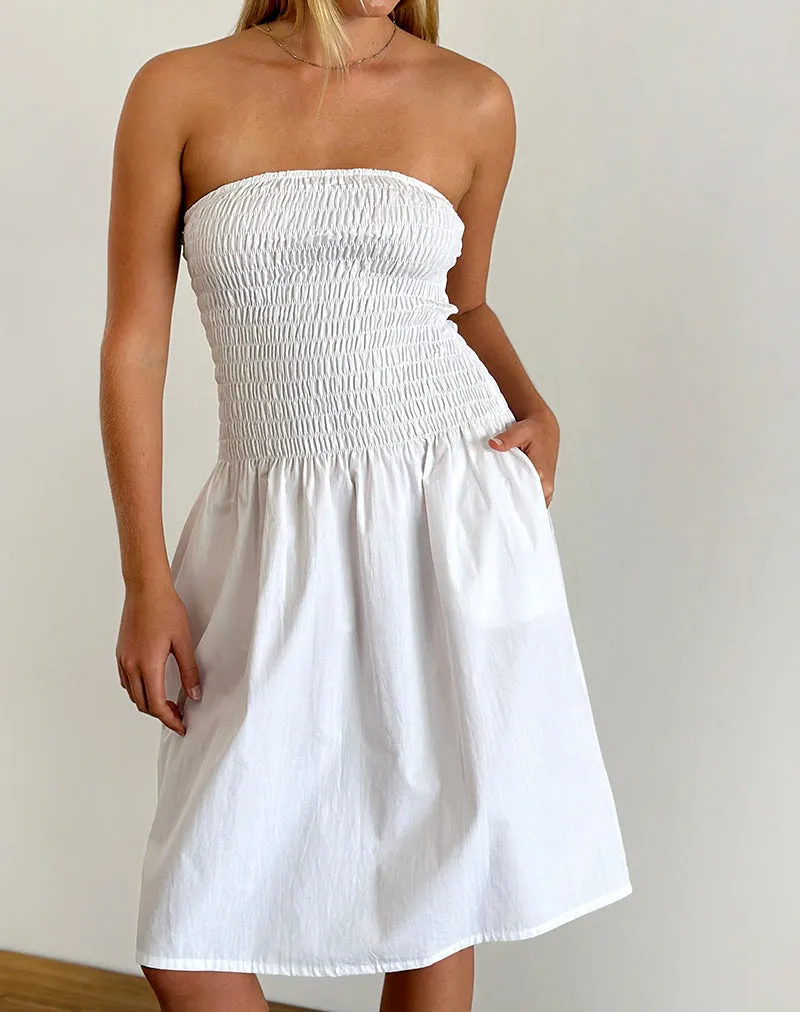 Belesi Bandeau Midi Dress in Poplin White