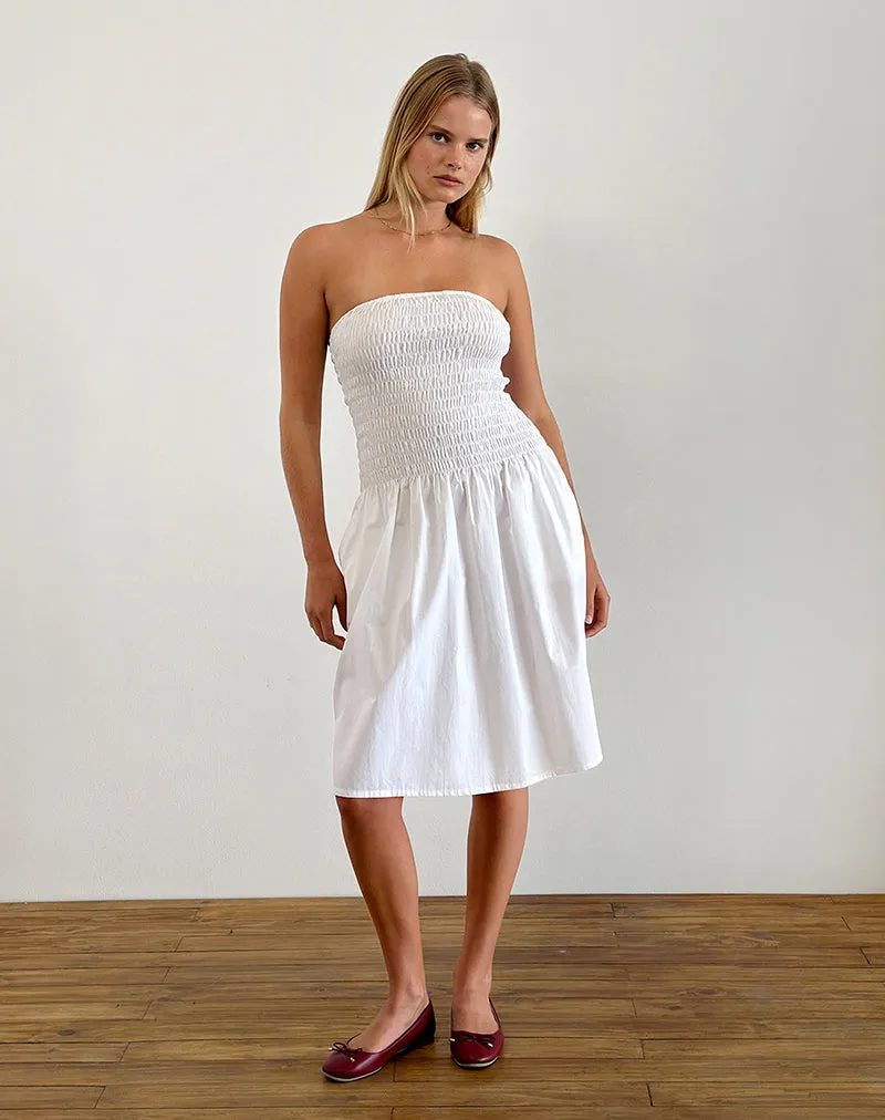 Belesi Bandeau Midi Dress in Poplin White