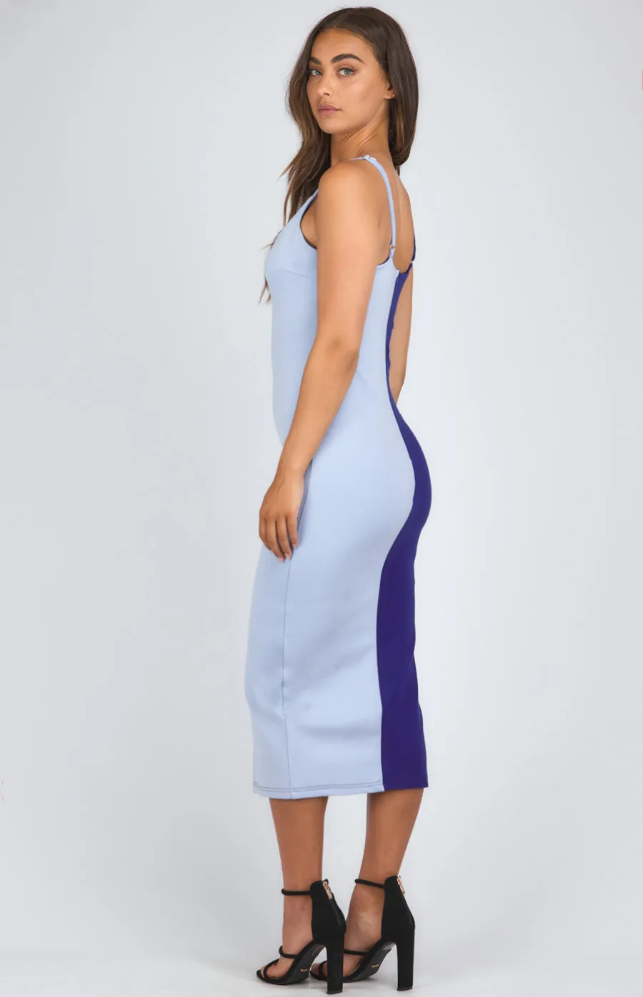 Block Colour Midi Dress With Front Split Detail