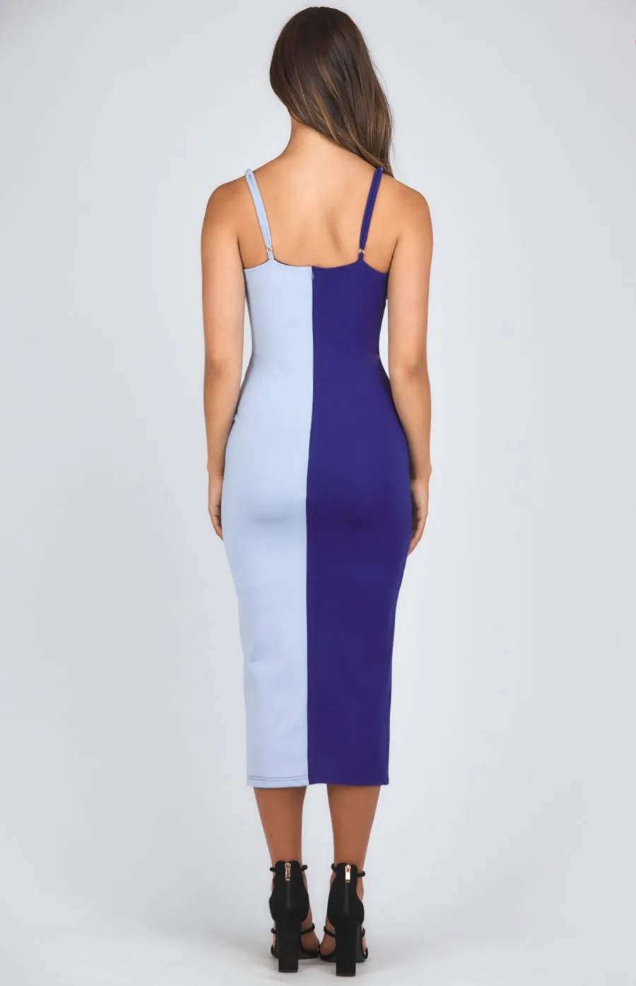 Block Colour Midi Dress With Front Split Detail