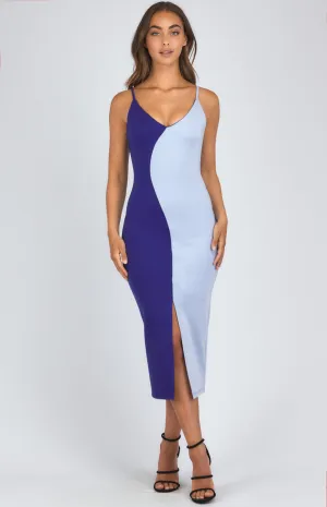 Block Colour Midi Dress With Front Split Detail