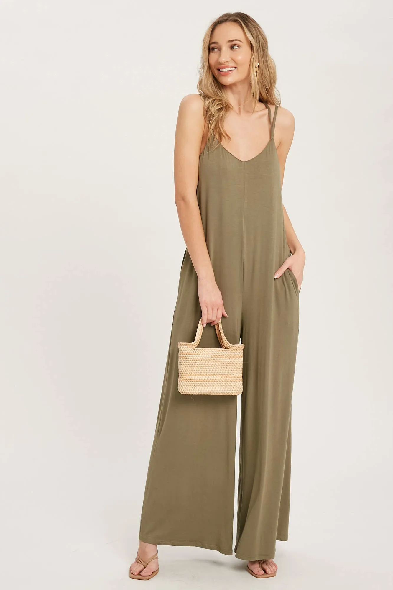 BLUIVY CRISS-CROSS BACK WIDE LEG JUMPSUIT