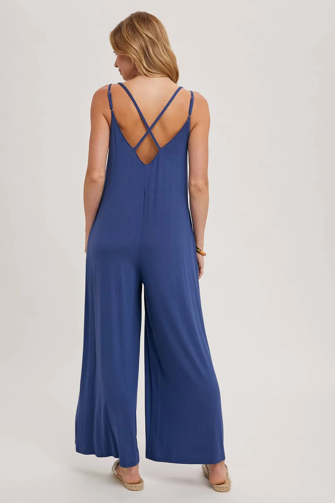 BLUIVY CRISS-CROSS BACK WIDE LEG JUMPSUIT