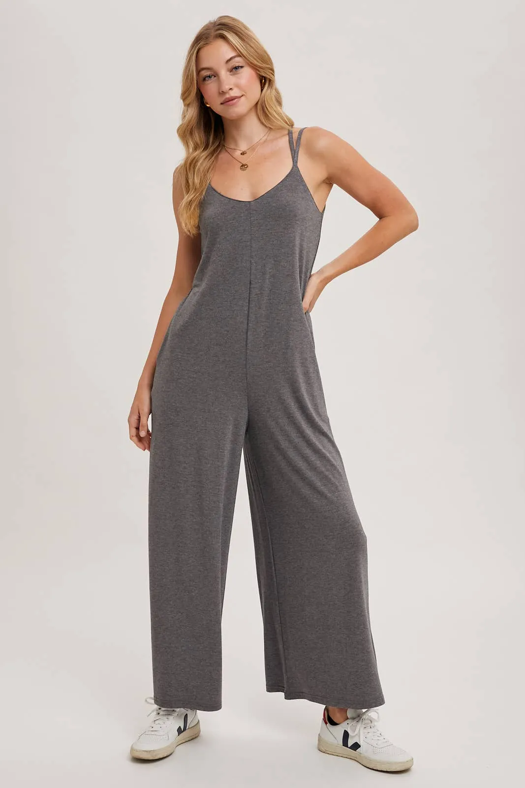 BLUIVY CRISS-CROSS BACK WIDE LEG JUMPSUIT