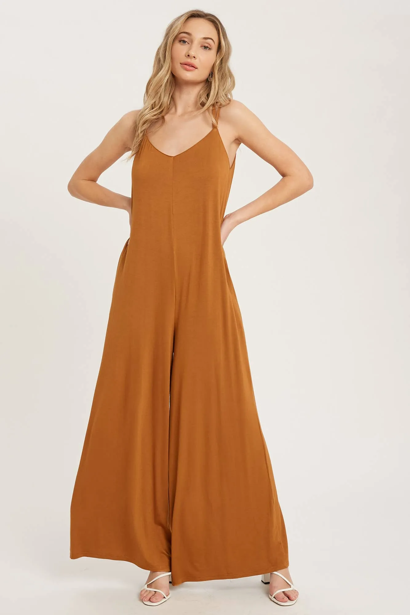 BLUIVY CRISS-CROSS BACK WIDE LEG JUMPSUIT