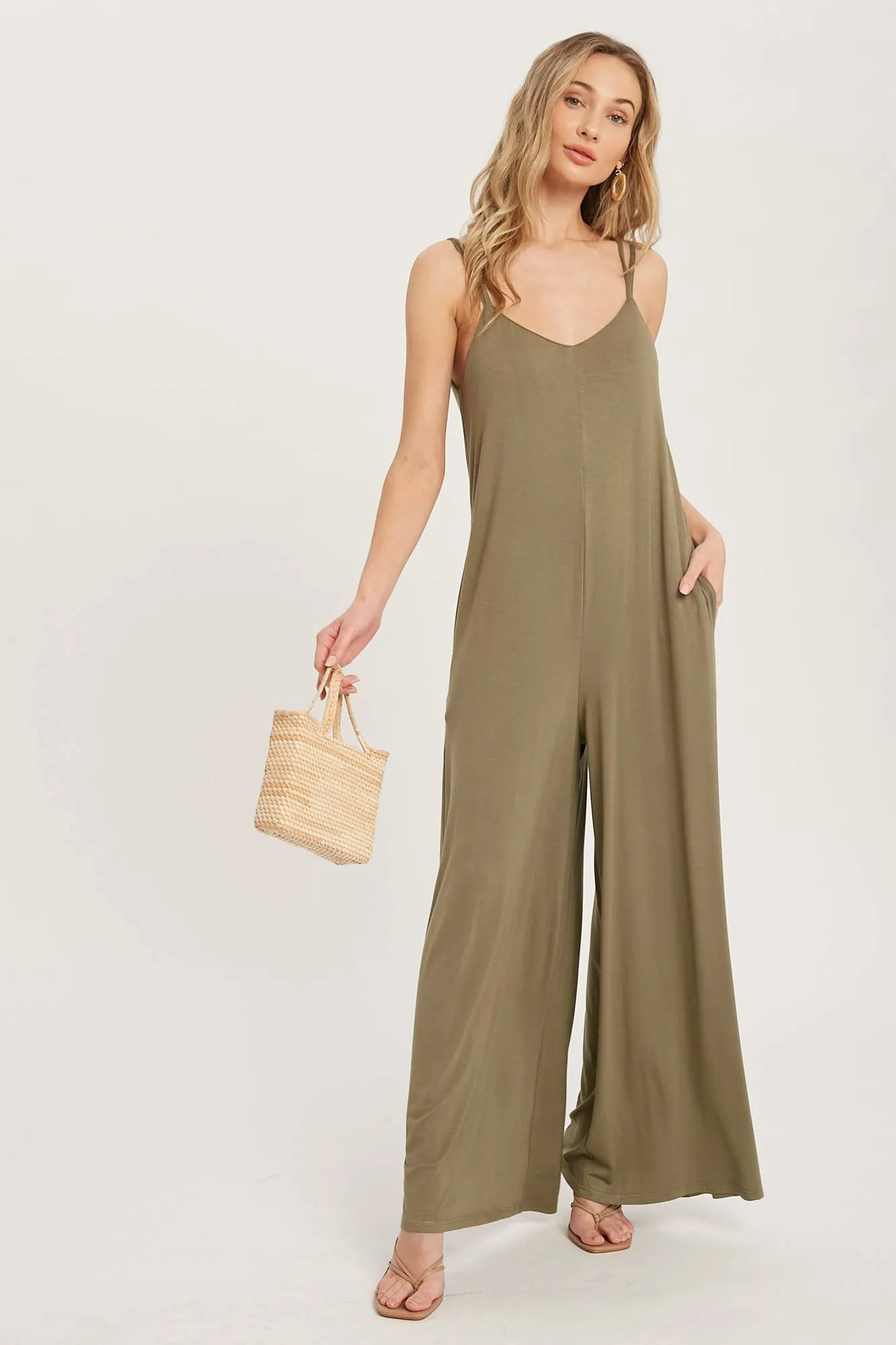 BLUIVY CRISS-CROSS BACK WIDE LEG JUMPSUIT