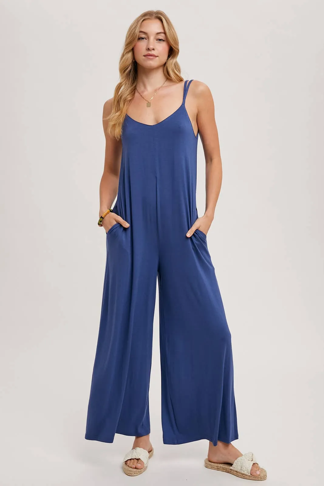 BLUIVY CRISS-CROSS BACK WIDE LEG JUMPSUIT