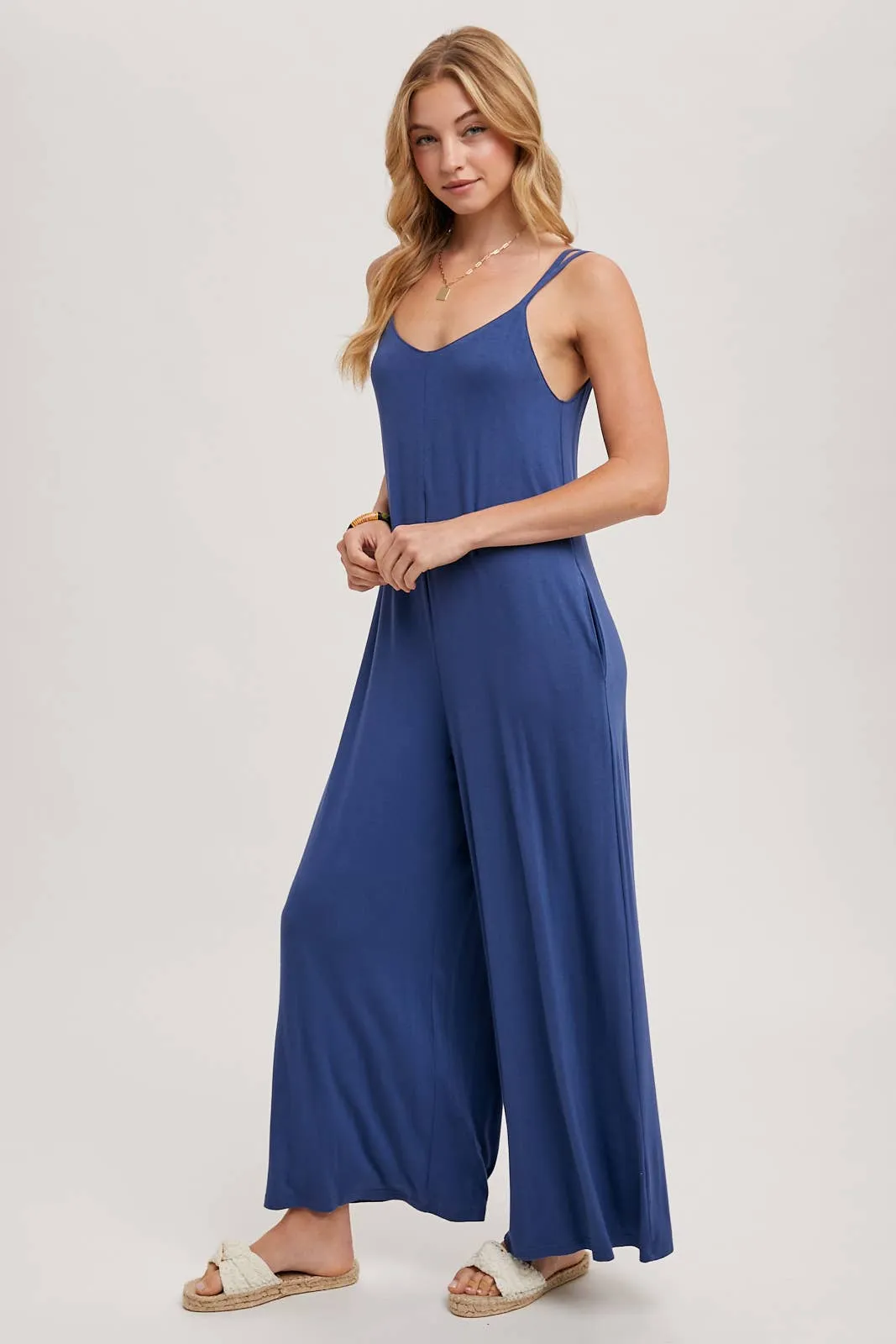 BLUIVY CRISS-CROSS BACK WIDE LEG JUMPSUIT