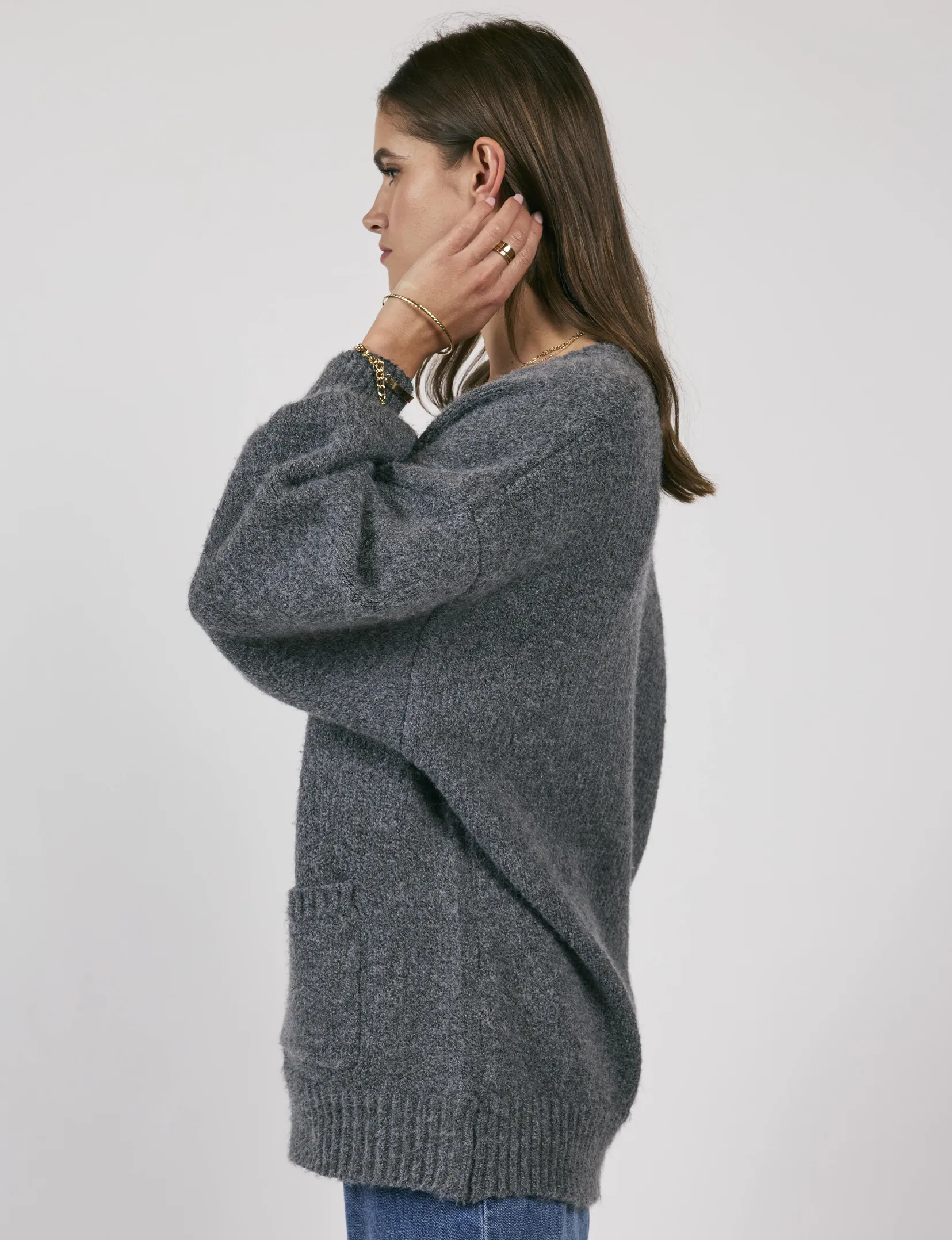 Breathe In Oversized Cardi, Charcoal