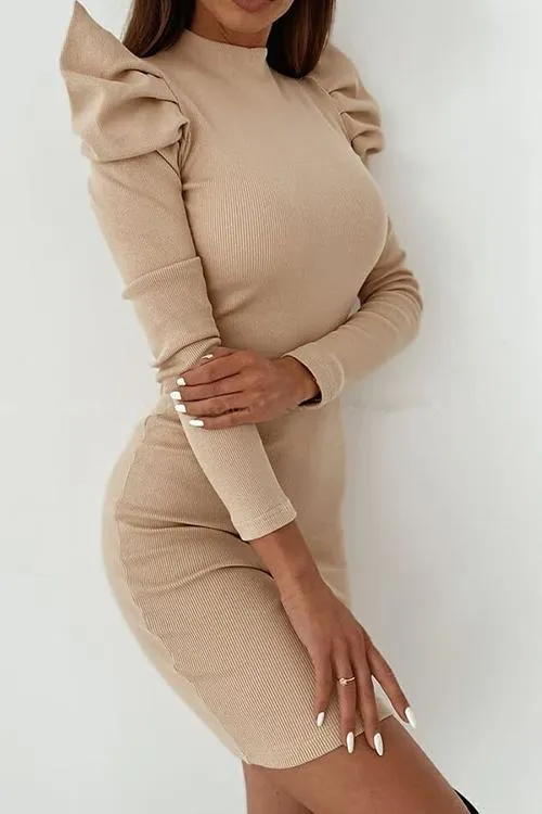 Bubble Sleeve Slim Long Sleeve Mini Dress