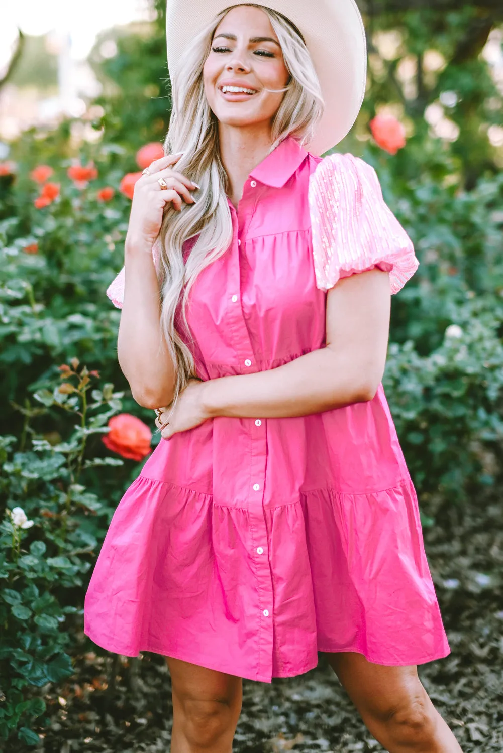 Bubble Tiered Ruffled Shirt Dress