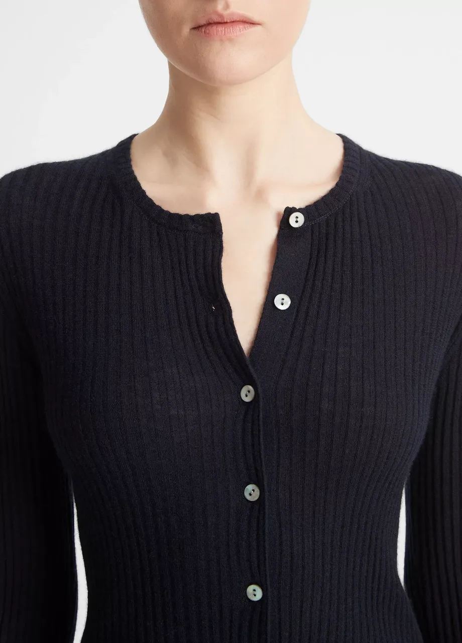 Cashmere-Silk Ribbed Cardigan