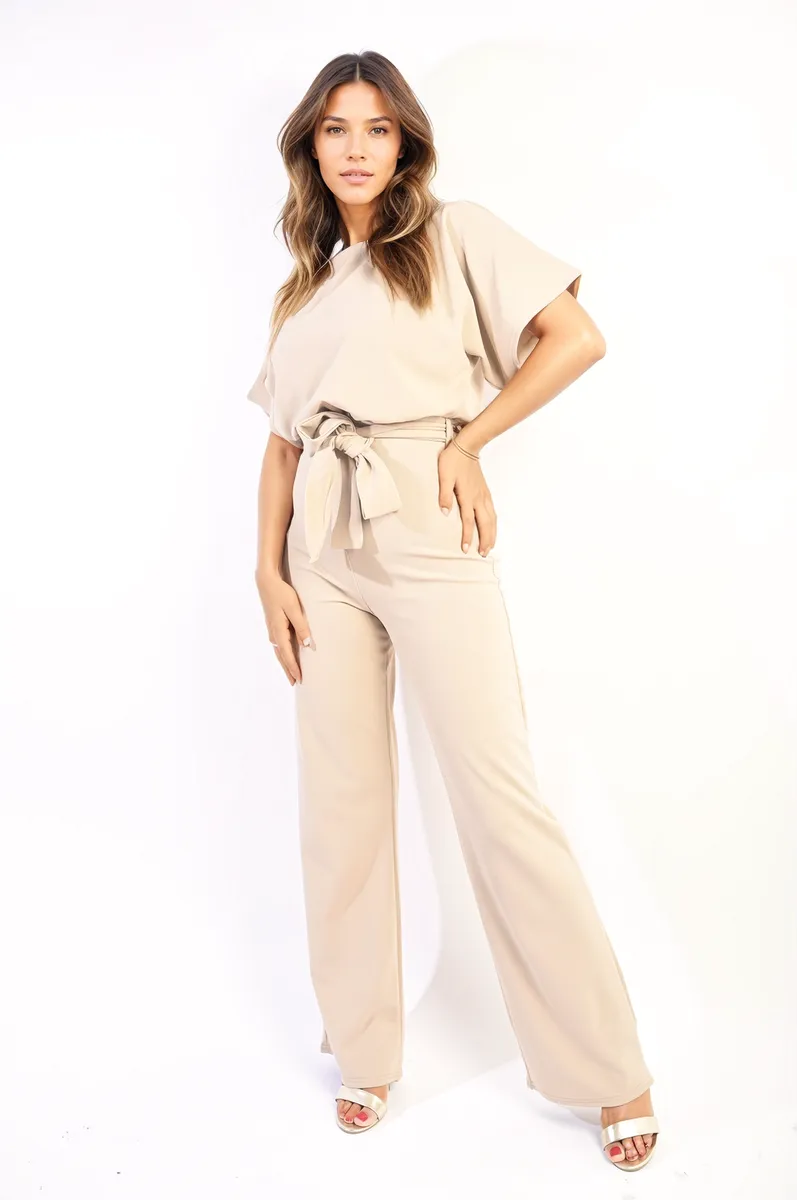 Casual Belted Wide Leg Jumpsuit