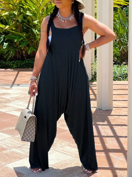 Casual Solid Color Wide-leg Jumpsuit