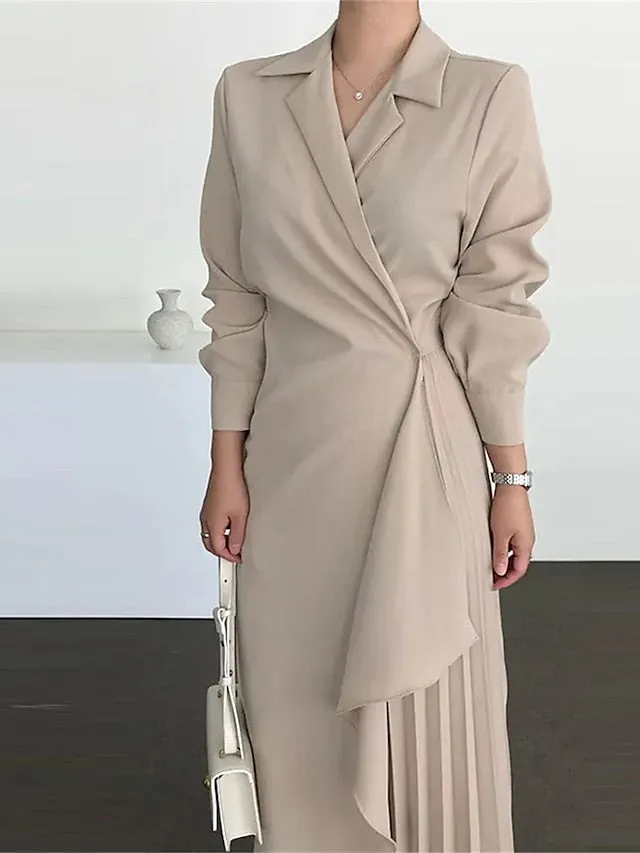 Casual Wrap Pleated Long Dress