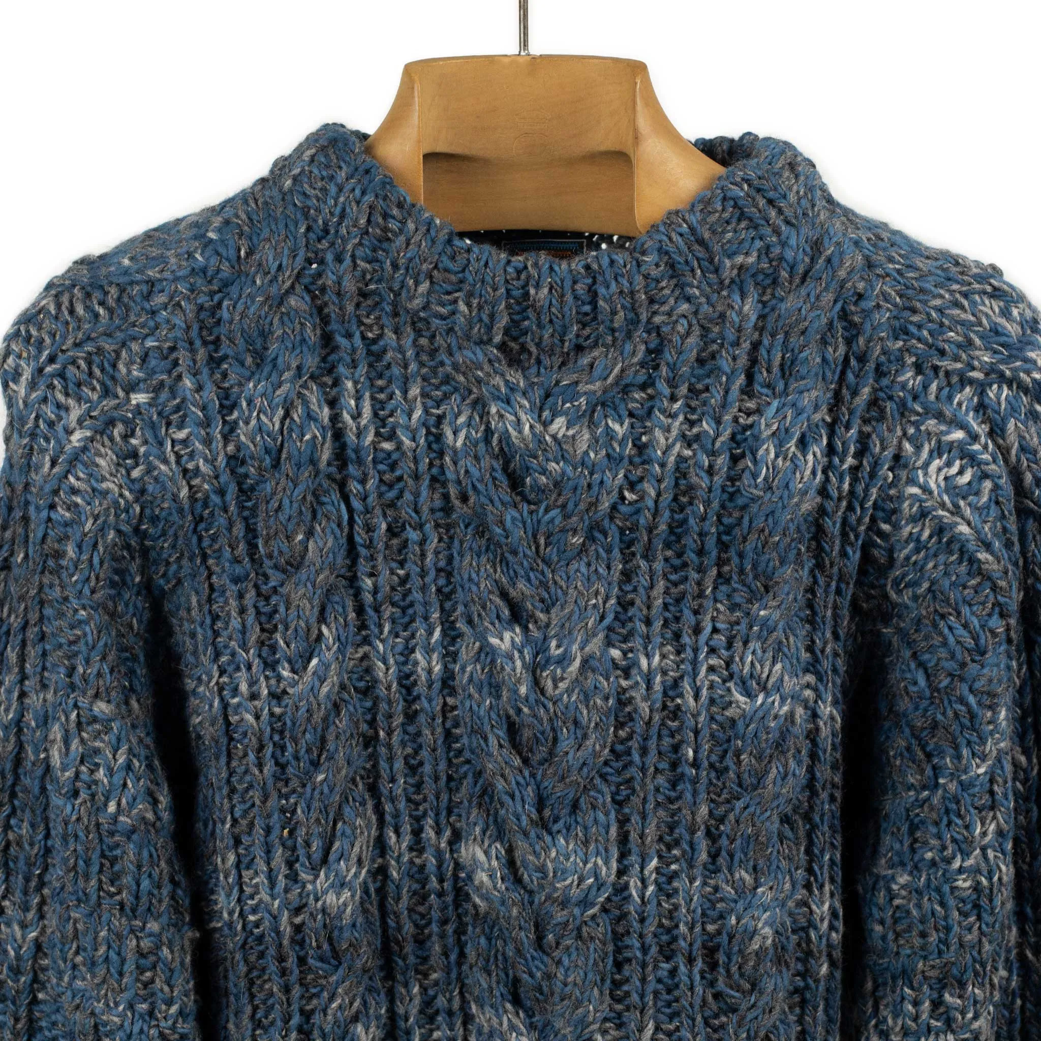 Chamula hand-knit Fisherman crewneck in blue grey mix wool