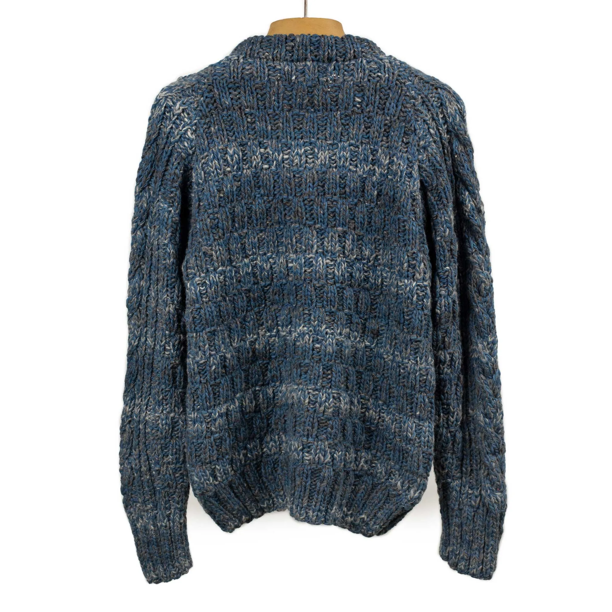 Chamula hand-knit Fisherman crewneck in blue grey mix wool