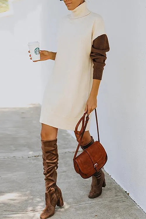 Color Block Turtleneck Sweater Dress