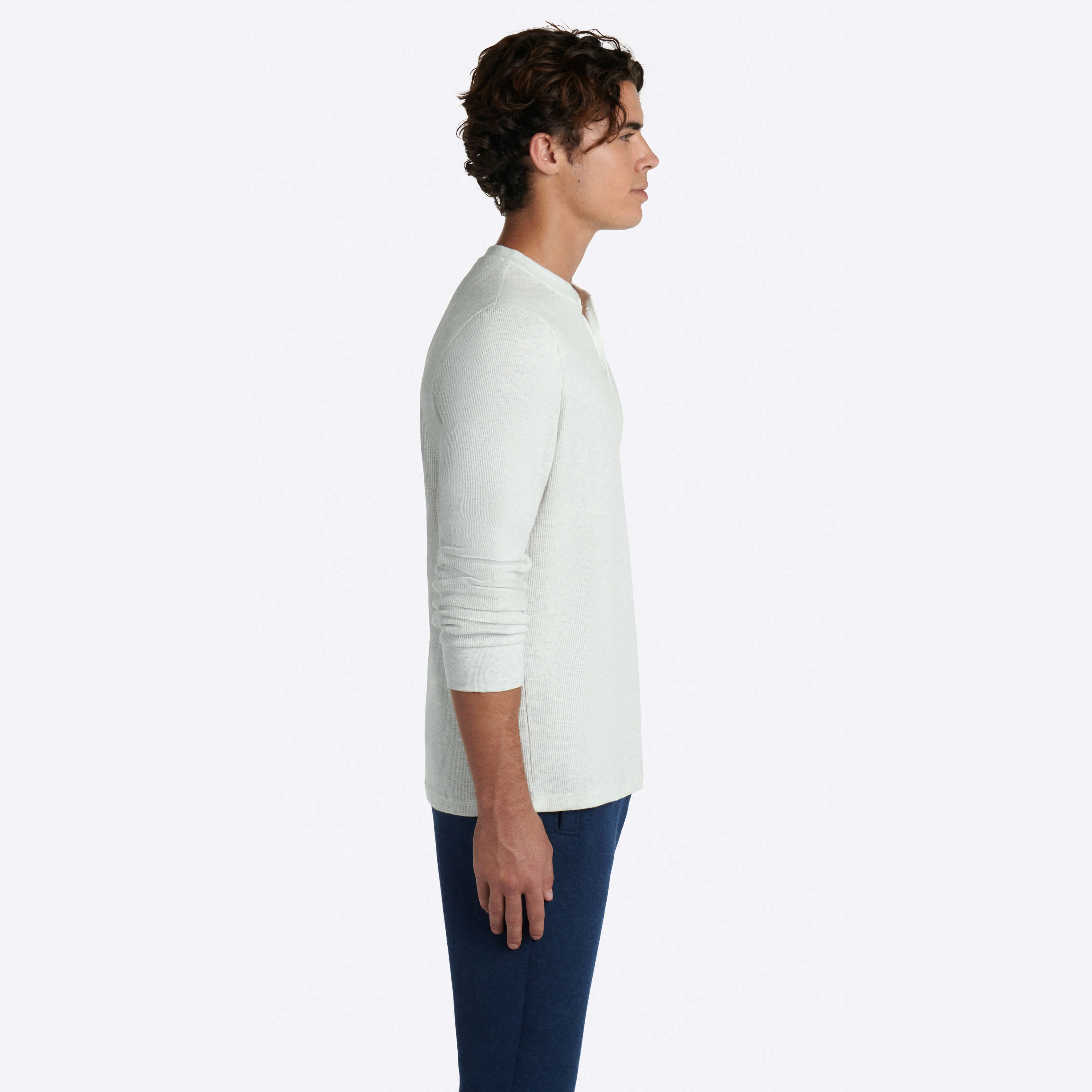 COMFORT Heather Waffle Knit Three Button Henley