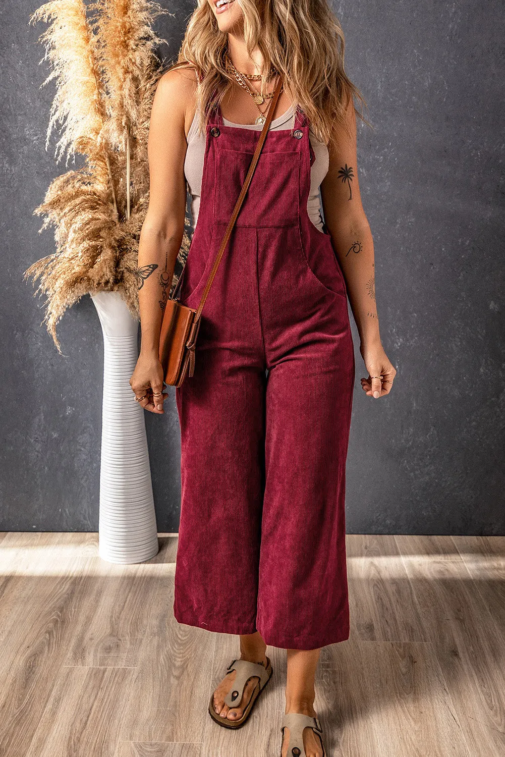 Corduroy Wide Leg Bib Overalls