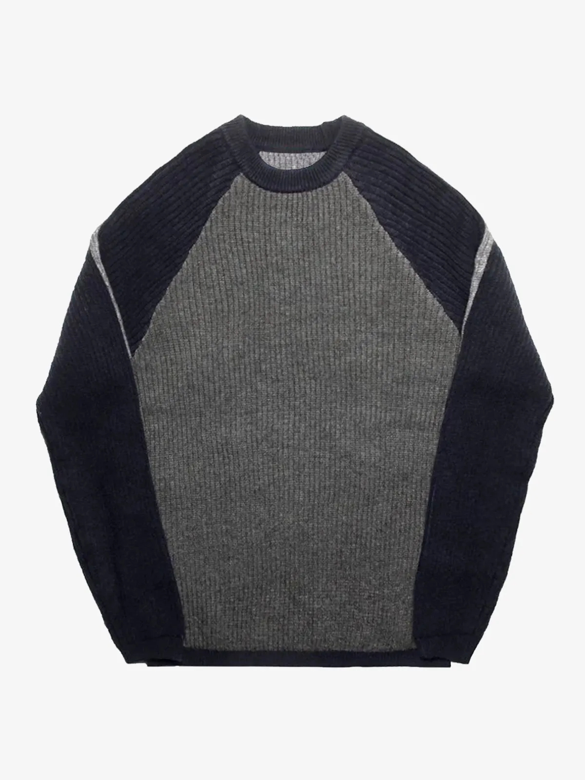 Crew Neck Ribbed Raglan Sleeve Knitted Sweater