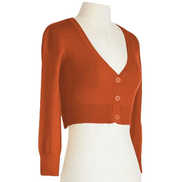 Cropped 3/4 Sleeve V-Neck Cardigan - Assorted Colours