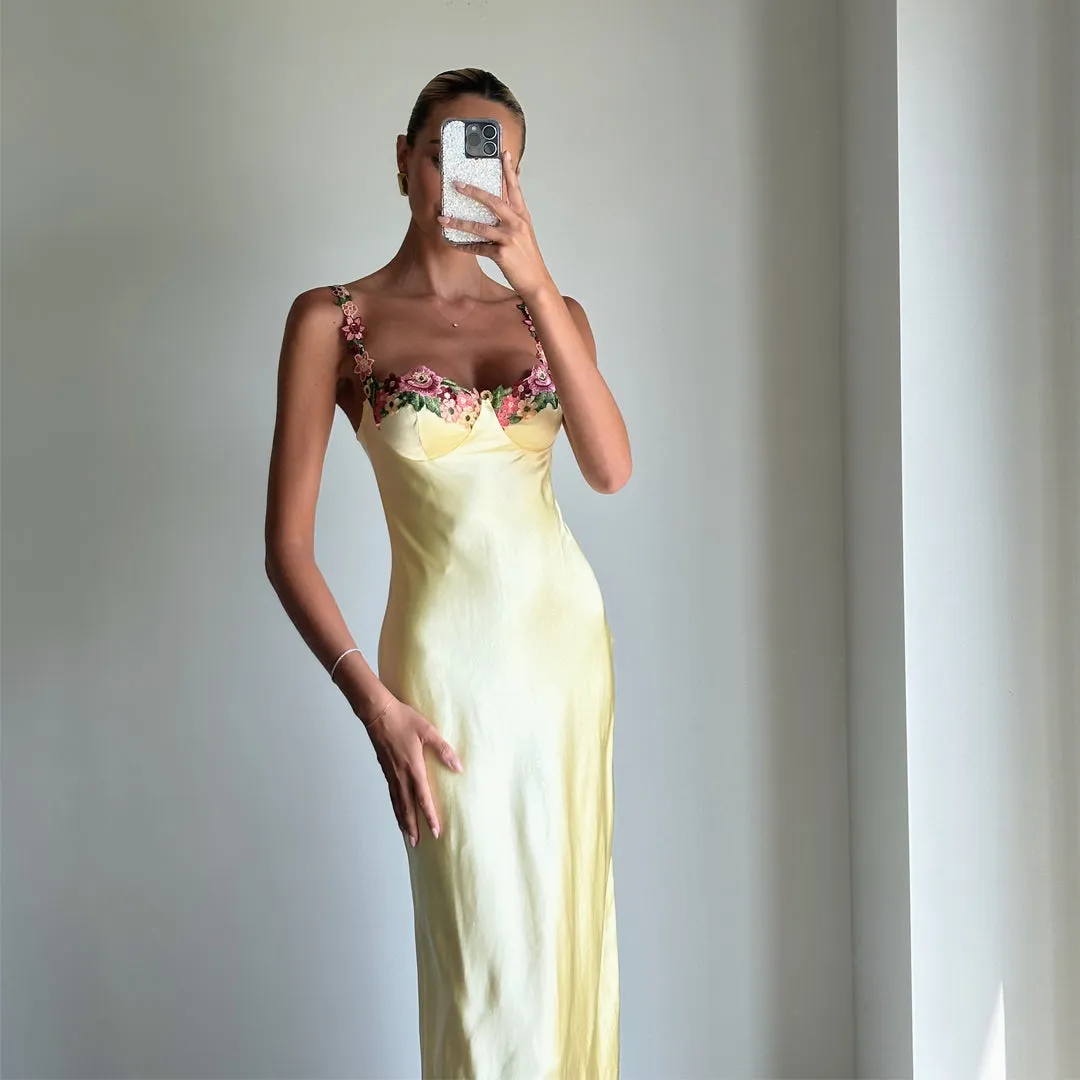 CRUZ Soft Yellow Strappy Bustier Maxi Dress