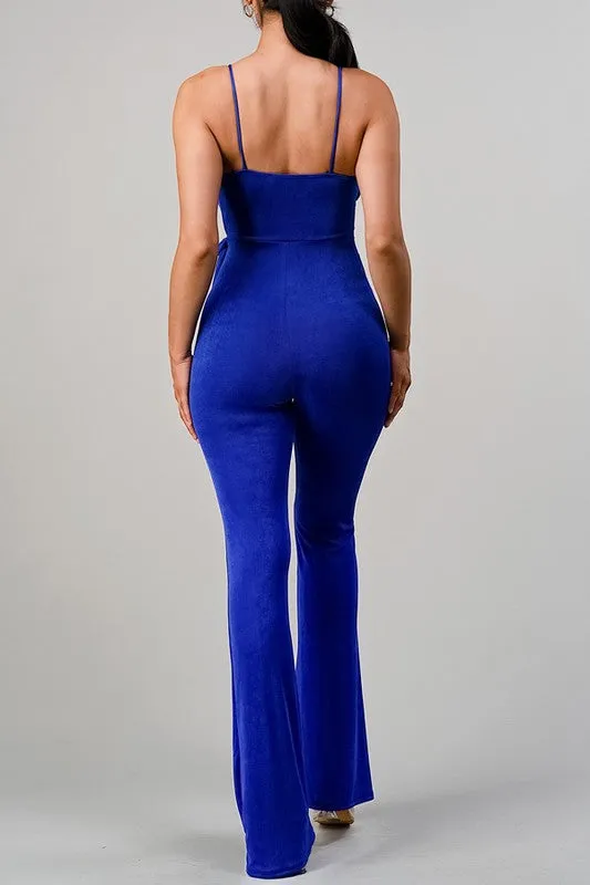 Elise V-Neck Wide Leg Jumpsuit with Tied Waist