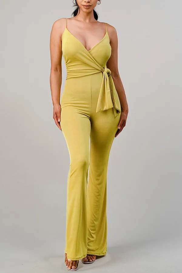 Elise V-Neck Wide Leg Jumpsuit with Tied Waist