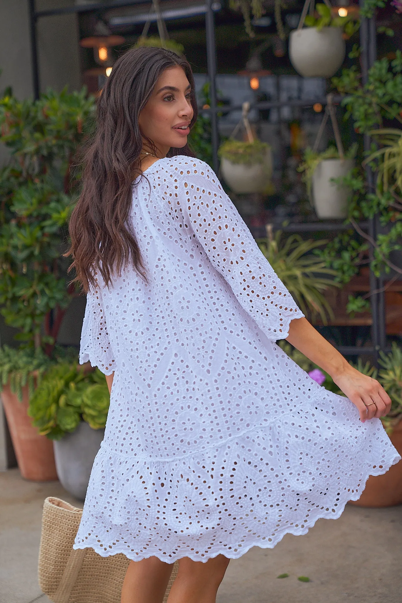 Embroidered 3/4 Sleeve Dress