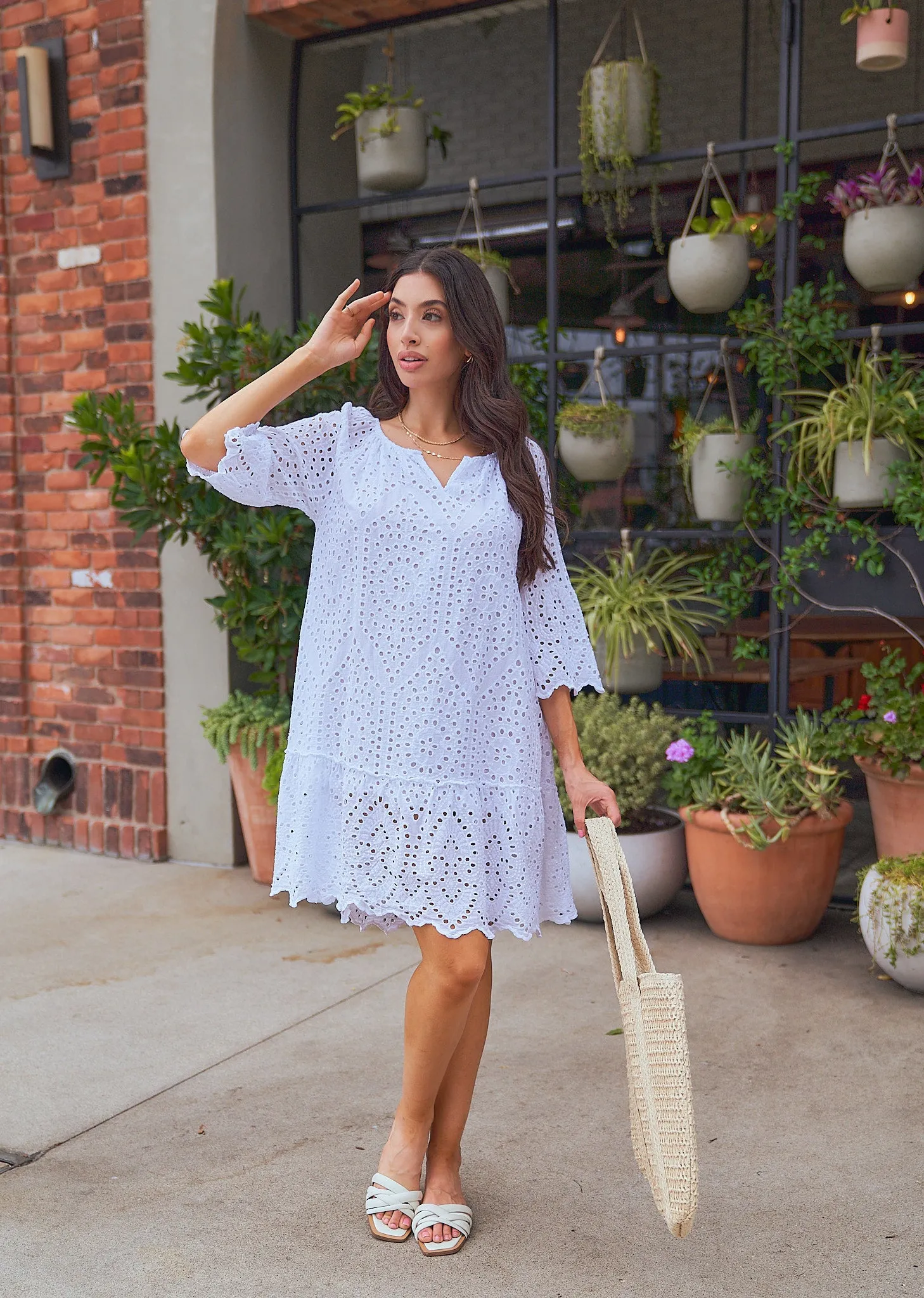 Embroidered 3/4 Sleeve Dress