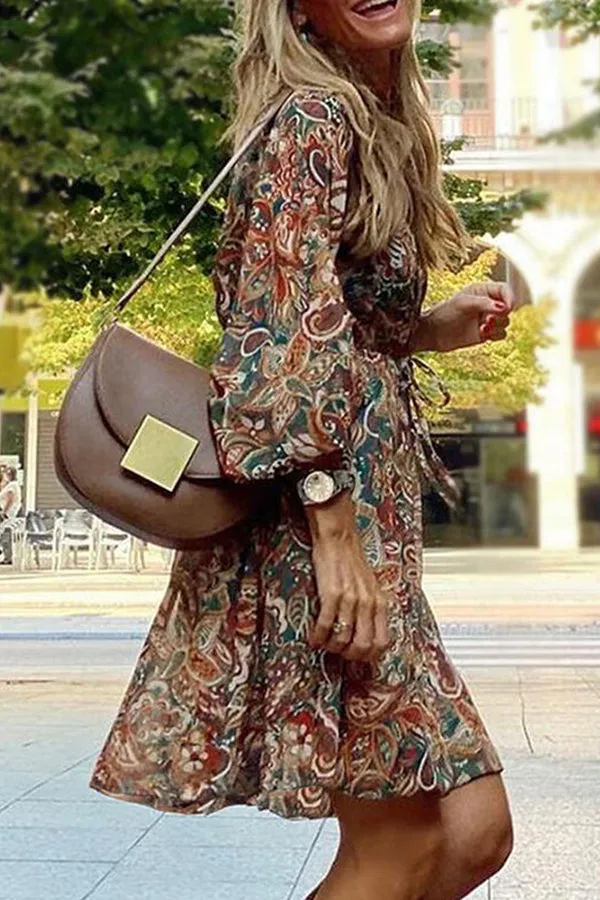 Floral V Neck Mini Dress