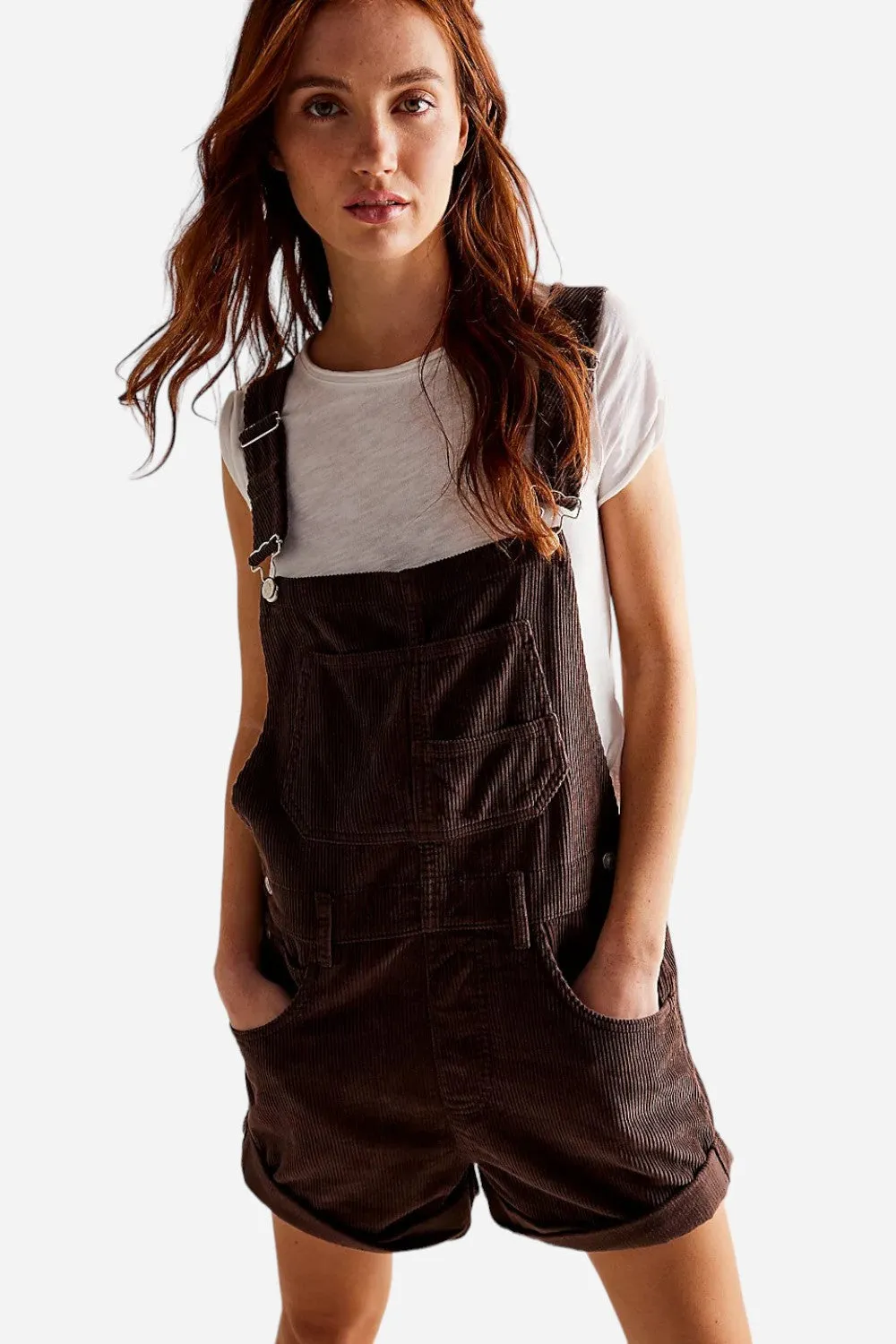 Free People Ziggy Cord Shortalls in Barnwood