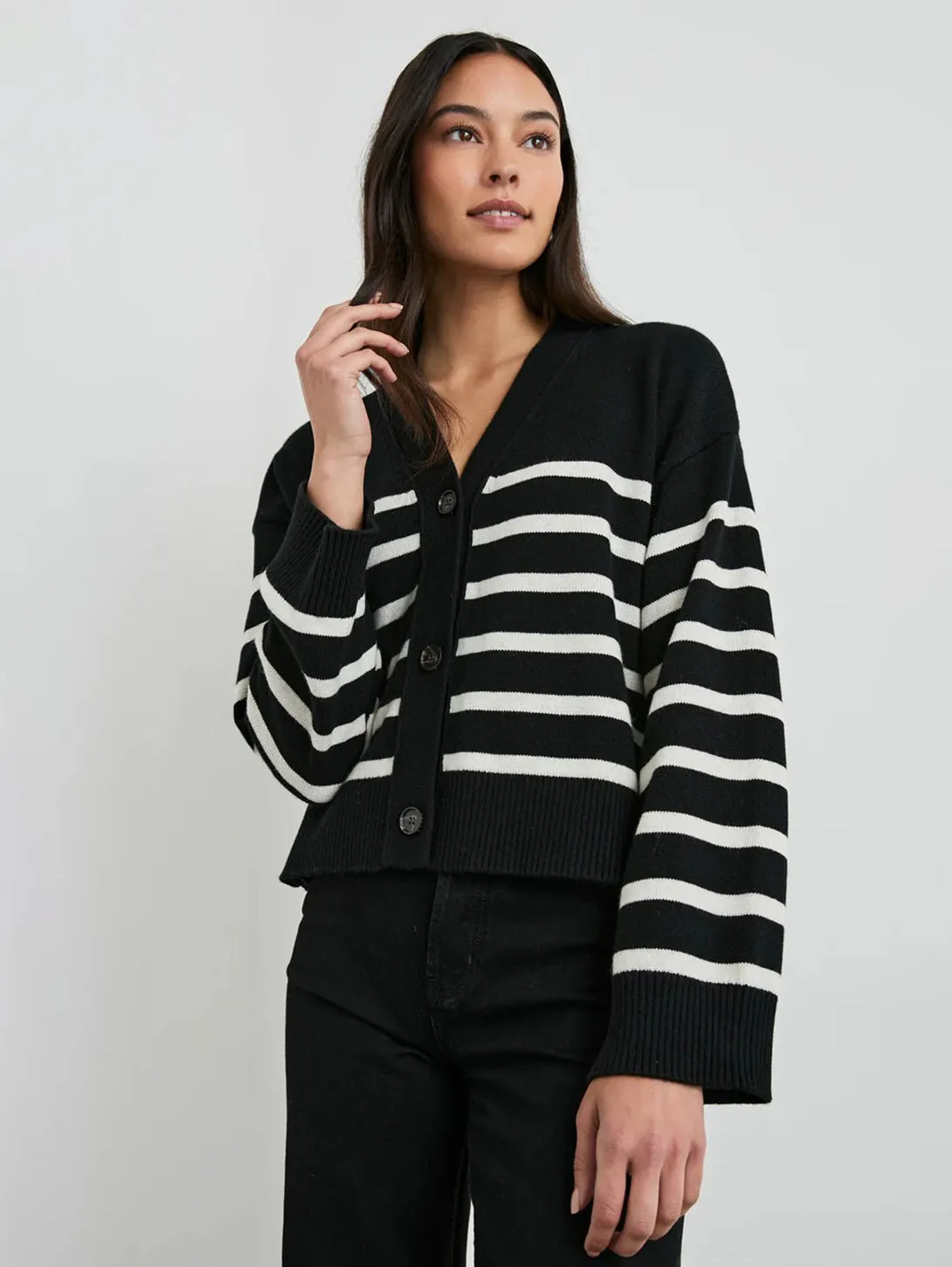 Geneva Cardigan - Black Oat Stripe