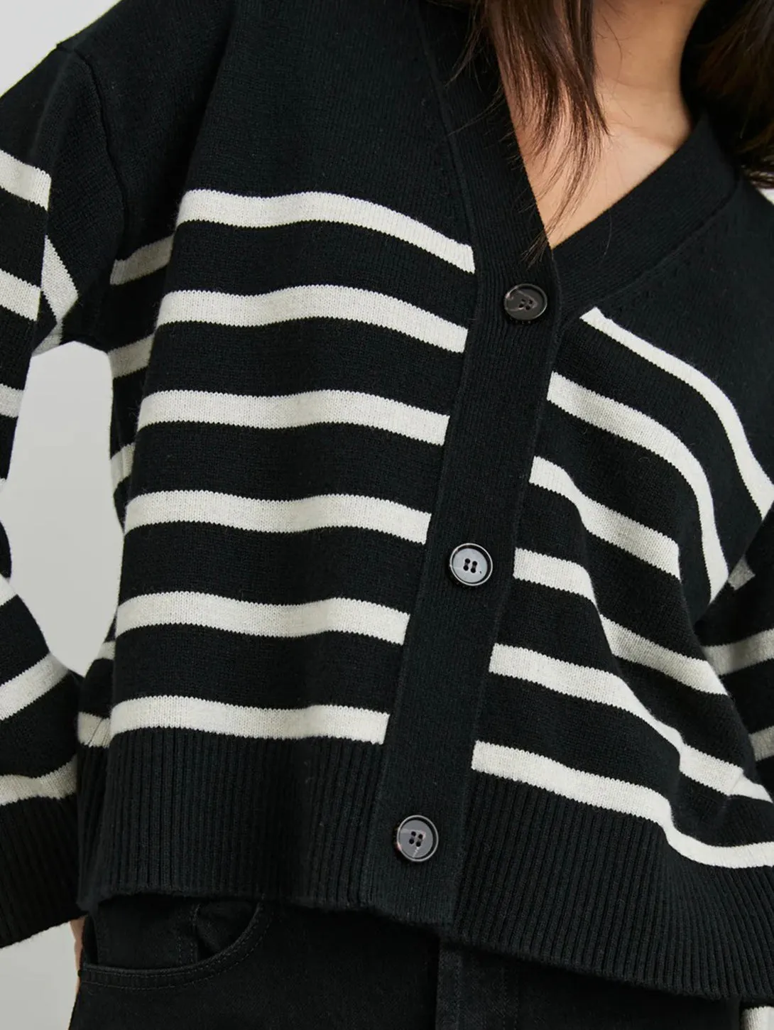 Geneva Cardigan - Black Oat Stripe