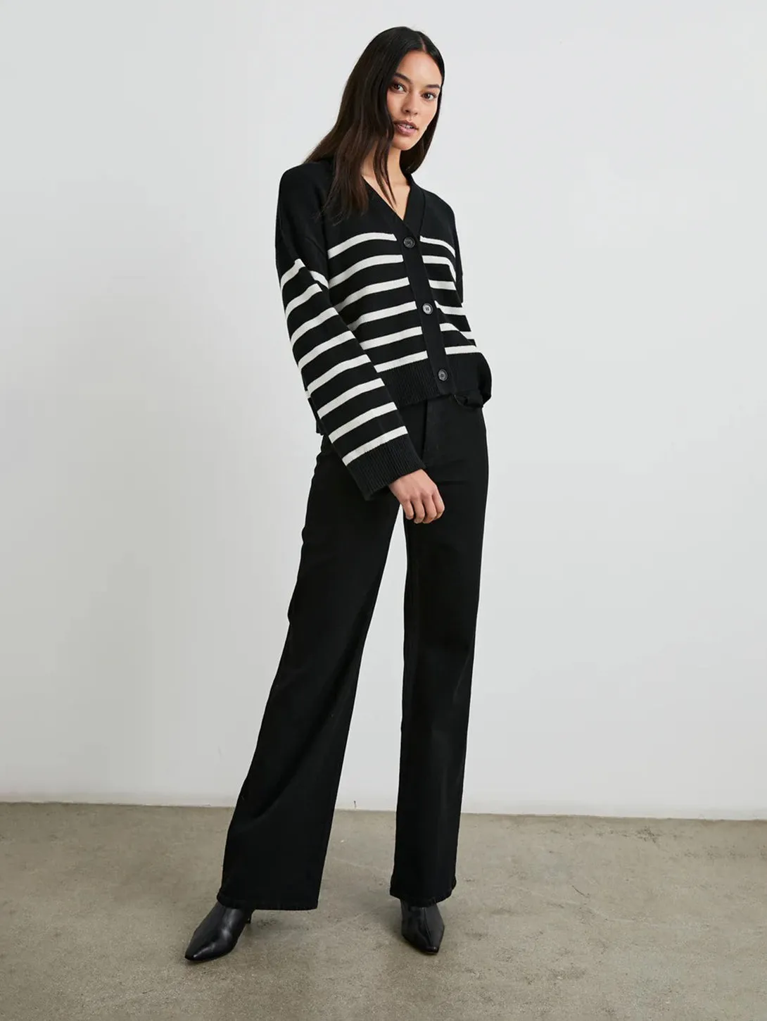 Geneva Cardigan - Black Oat Stripe