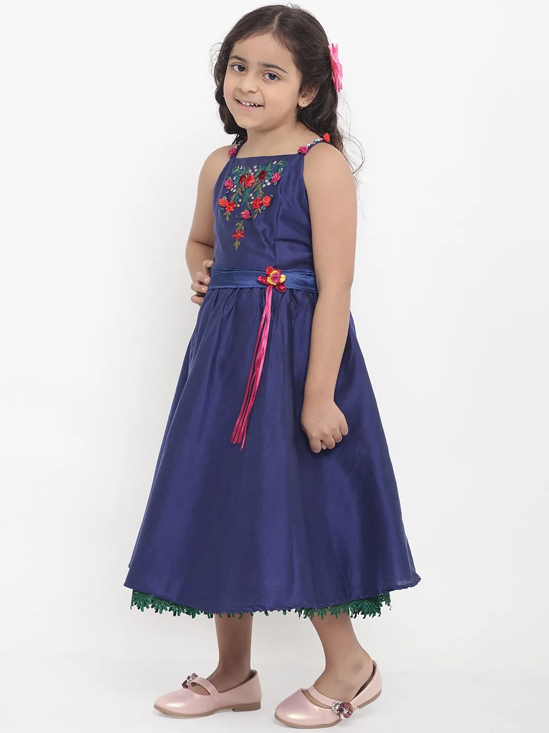 Girl's Blue Embellished Fit And Flare Dress  - NOZ2TOZ KIDS