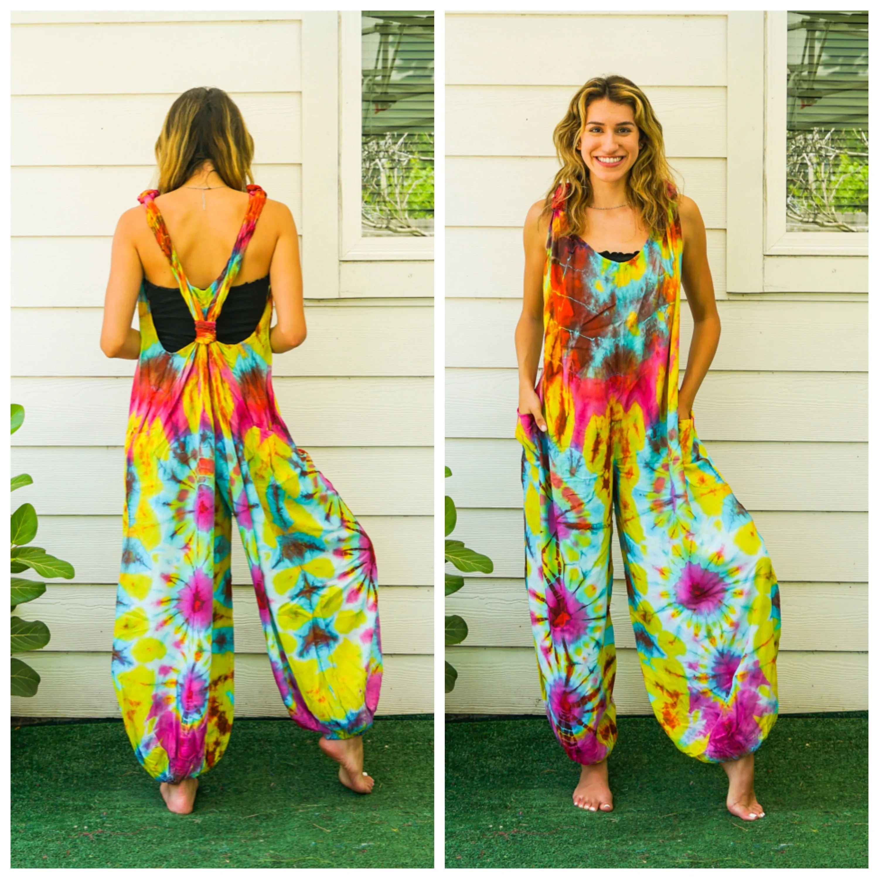 J40- Hand Dyed  Hippie Racerback Jumpsuit Romper