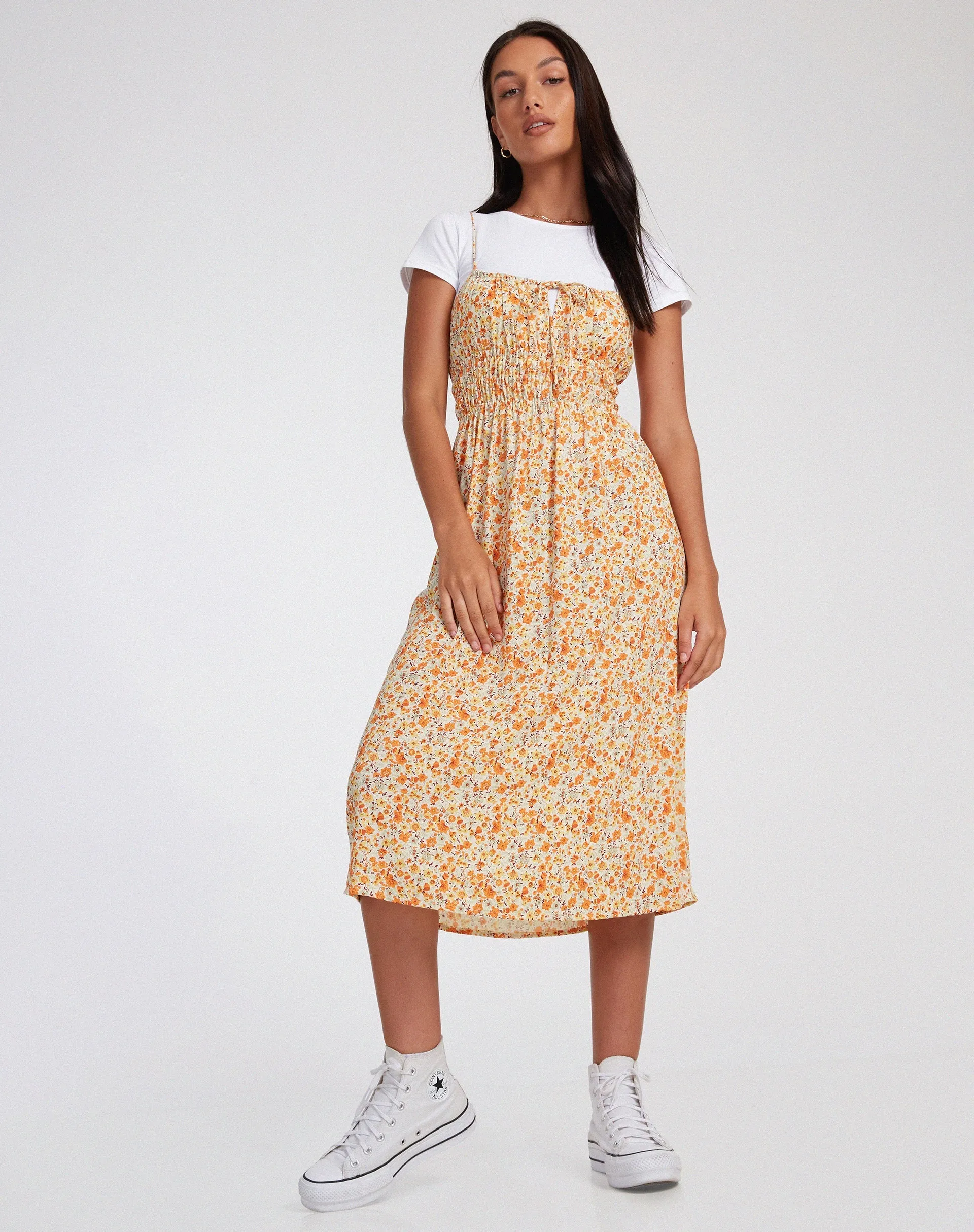 Jayko Midi Dress in Ditsy Tangerine