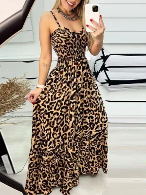 Leopard Sweetheart Neck Cami Dress New women's fashion casual leopard print maxi dress